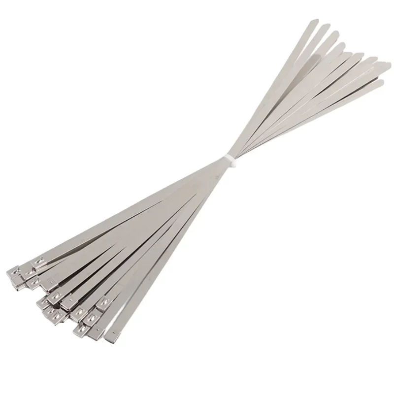 10Pcs 10mm Stainless Steel Metal Cable Ties Exhaust Wrap Coated Locking Metal Zip-Exhaust Multifunctional Locking Cable Tie