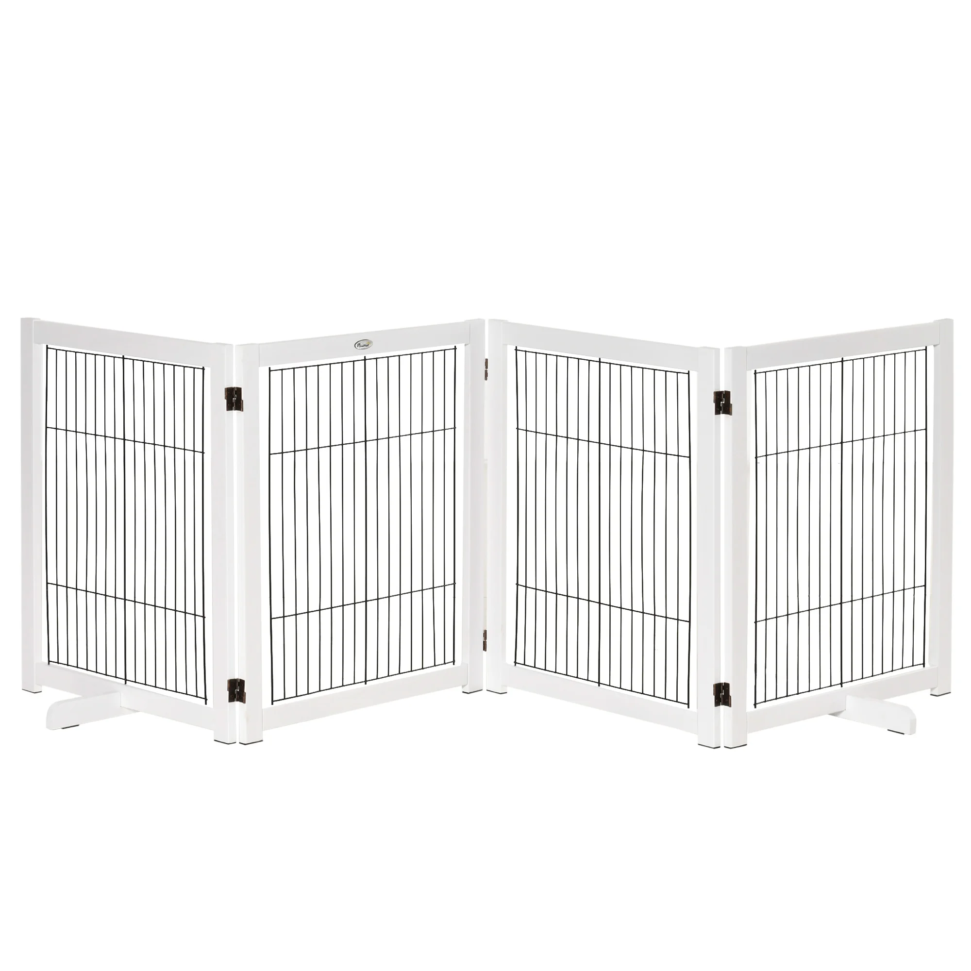 PawHut Barrera de Seguridad para Perros Plegable 264x77 cm de 4 Paneles con Patas y Marco de Madera para Puertas Escaleras