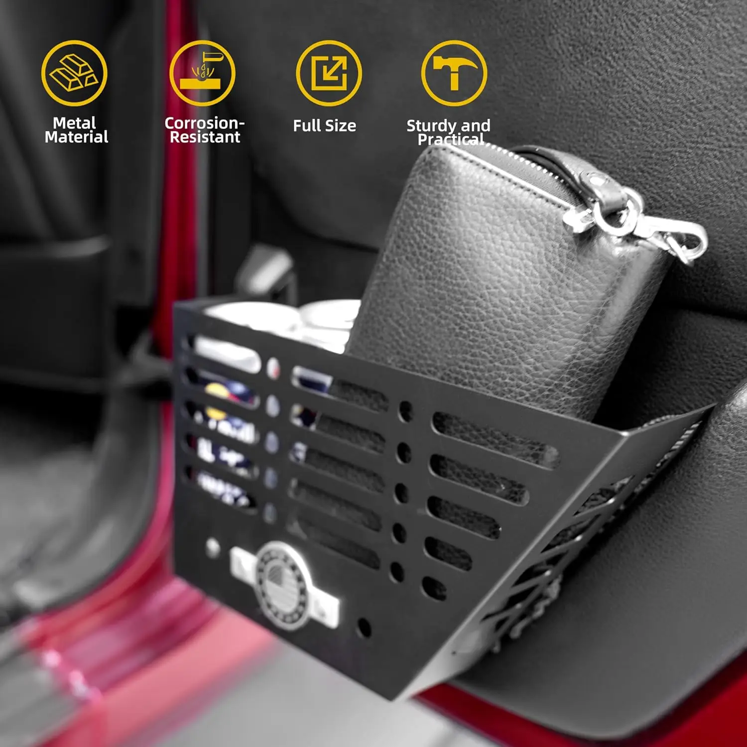 JK Front Door Pockets, Metal Front Door Storage Box for 2011-2018 Wrangler JK JKU 2/4, 2 PCS Door Side Insert Organizer Box