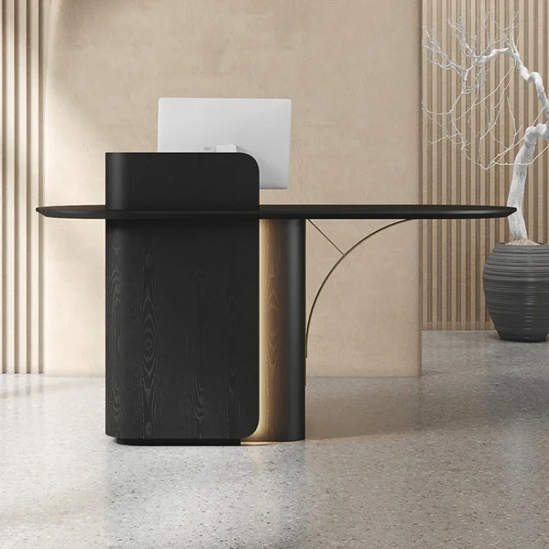 Cashier Nordic style modern simple black wood grain company front desk consultation reception