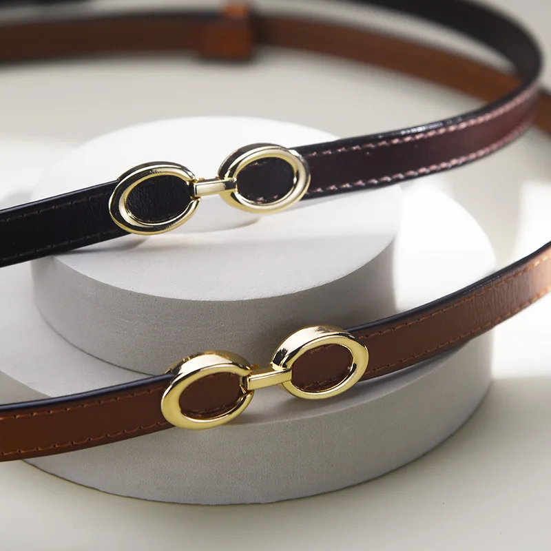 

2024 New Slim Waist Women's Double Buckle Genuine Leather Women's Versatile Dress Decoration High Quality Luxury Women Belt