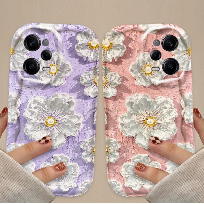 Pintura al óleo funda de flor blanca para Xiaomi Redmi Note 14 13 12 11 10 9 Pro Plus 14S 12S 11S 10S 9S Redmi 14C 14R 13C 12 4G 5G