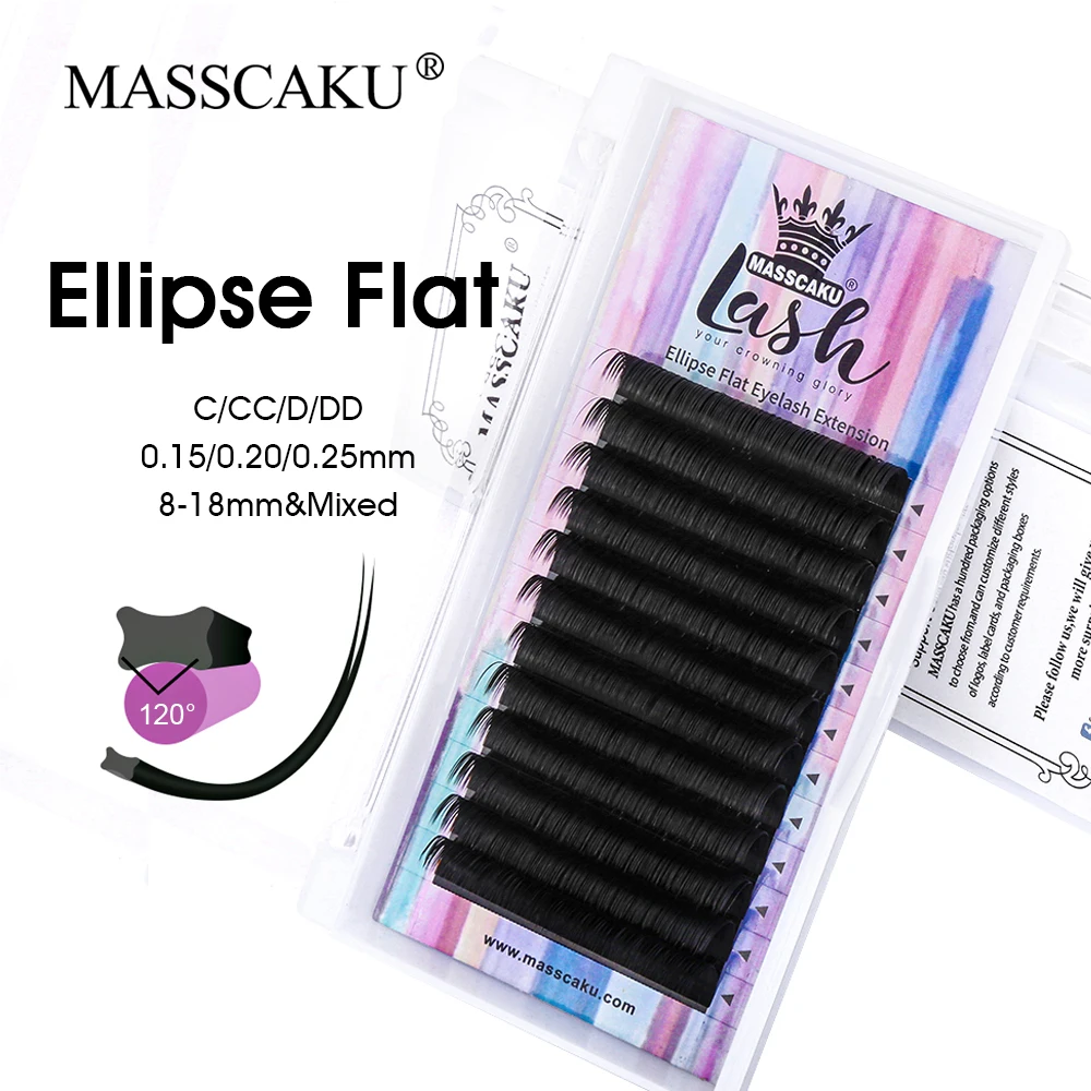 Wholesale 0.15mm 0.20mm 0.25mm Faux Mink Eyelashes Tray Synthetic Hair Mega Volume Ellipse Flat Eyelash Extensions Supplies