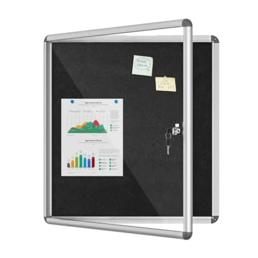 

Доска объявлений 28x26 дюймов, закрытая, с замком, устойчивая к атмосферным воздействиям, из алюминия и пробки, для школы и офиса, серебристая рамка с черной поверхностью