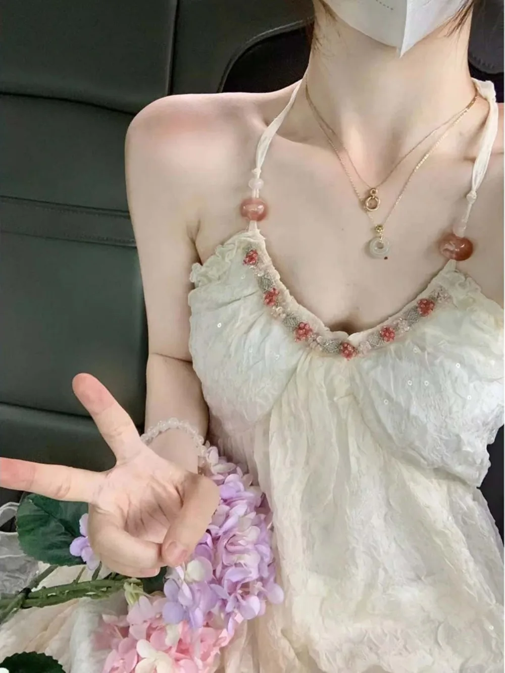 

French Backless Halter Dress Chiffon Maxi Beach Dress 2025 Summer New Elegant Seaside Vacation Femme Fatale Vibe