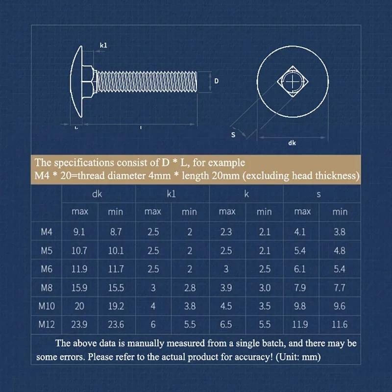 M3 M4 M6 304 Stainless Steel Screws DIN603 Truss Round Head Square Neck Carriage Screw Coach Bolt For Shelf Desk Length=8-70mm