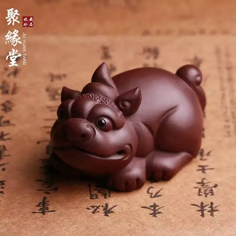 

Yixing Purple Clay Pet Fortune-Bringing Pixiu Ornament Chen Hongjun's Fully Handmade Toy Golden Toad Sculpture Kung Fu Tea Set