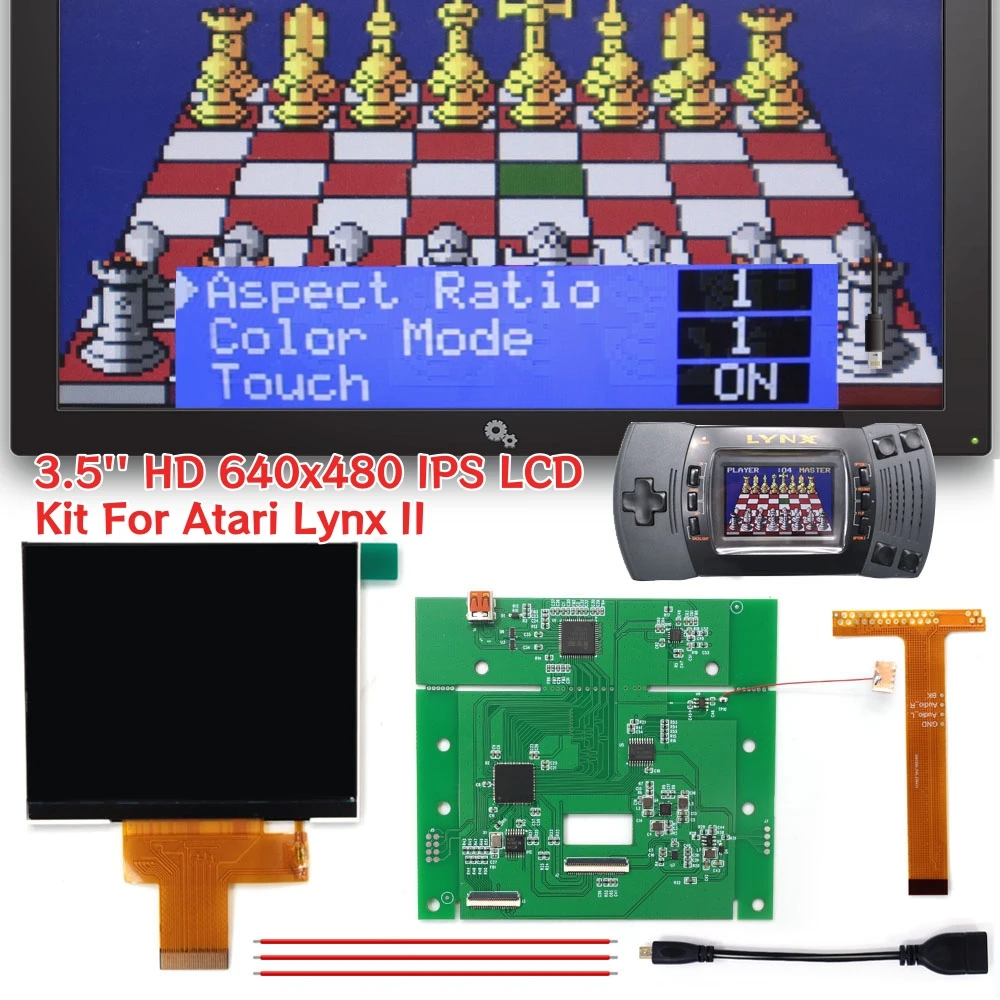 Pantalla LCD de 3.5 pulgadas para Atari Lynx 2, alta definición 640x480, retro pixel IPS, con salida HDMI 720P para Atari Lynx II