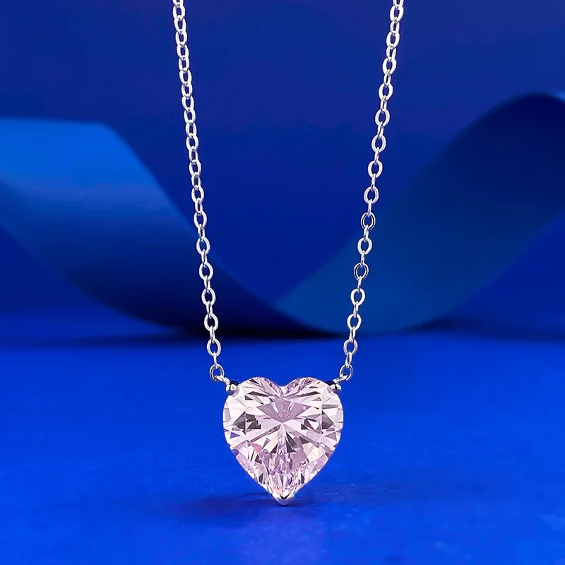 

New S925 pure silver 12 * 12 heart-shaped white diamond necklace for women's fashion neck chain Jewelry