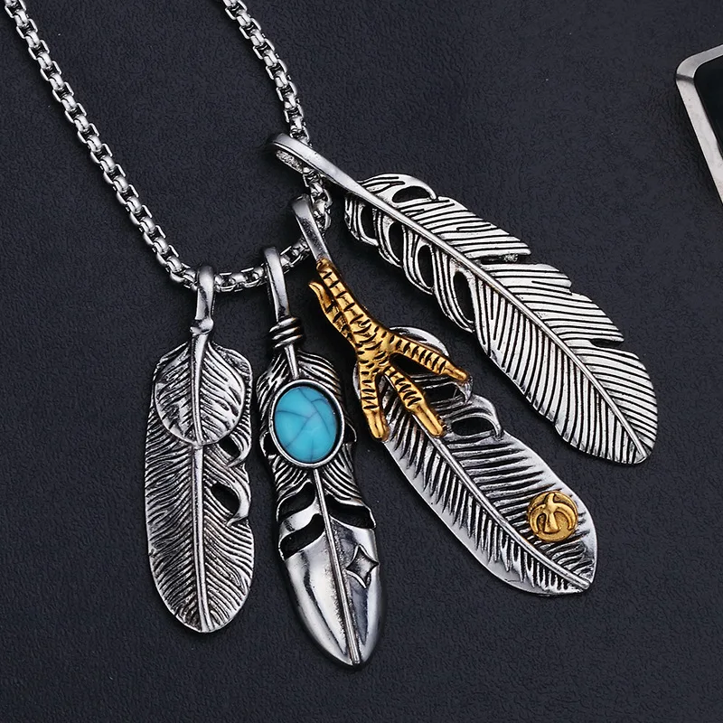 Feather Necklace Smiling face Earphone Pendant New Six pointed star Deer head Maple leaf Square Sweater Chain Jewelry For Men