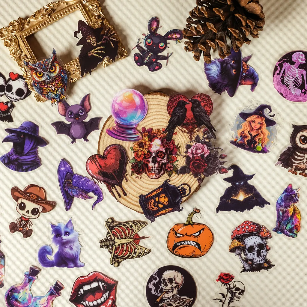 50PCS Halloween PET Horror Aesthetic Cartoon Stickers - Witch & Skull Designs for DIY Luggage & Notebooks AnimeWorlds Store