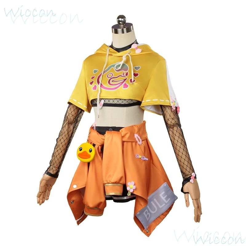 Disfraz de Cosplay de Halloween para hombre y mujer, traje de Cosplay con diseño de pato amarillo, disfraz de Vera Nair, peluca, traje de rol de Anime, juego Identity V