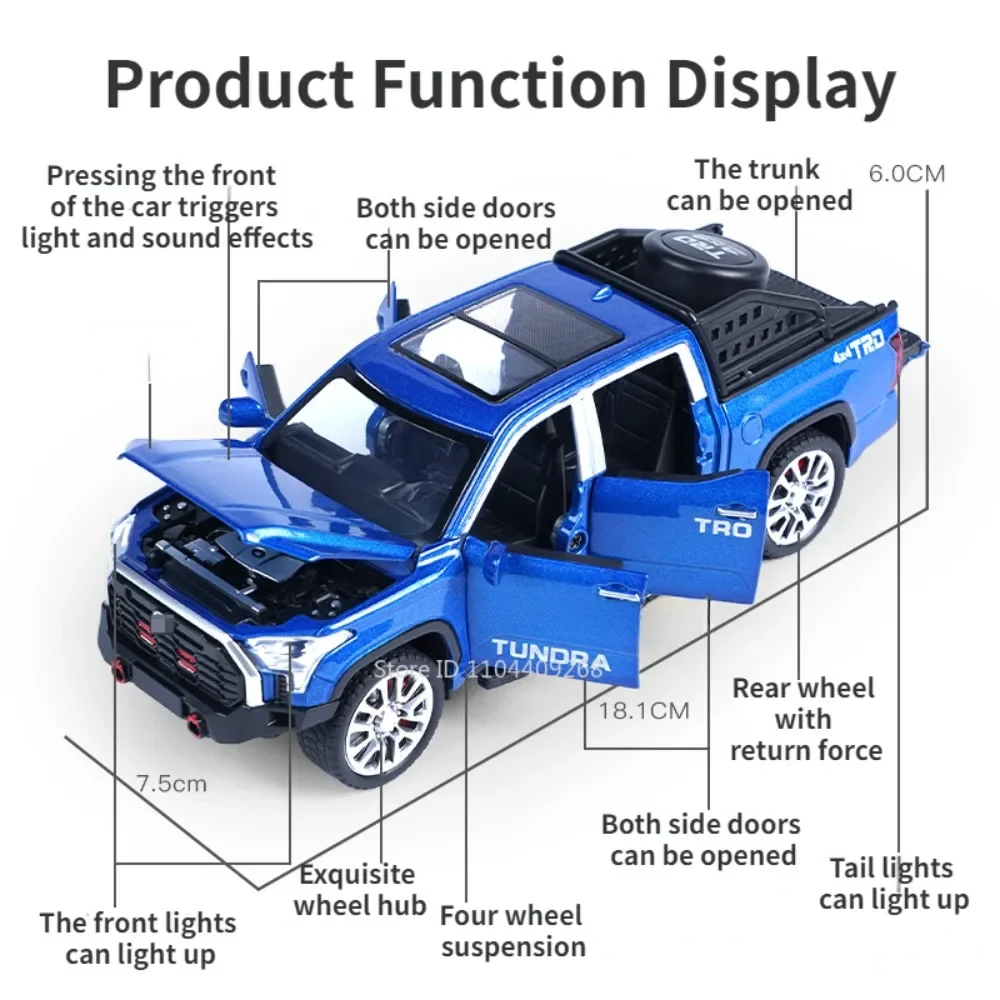 Modèle de voiture en alliage Prado Tundra, échelle 1:32, jouet en métal moulé, musique Llight, Simulation de véhicules tout-terrain, modèles de jouets pour garçons, cadeaux