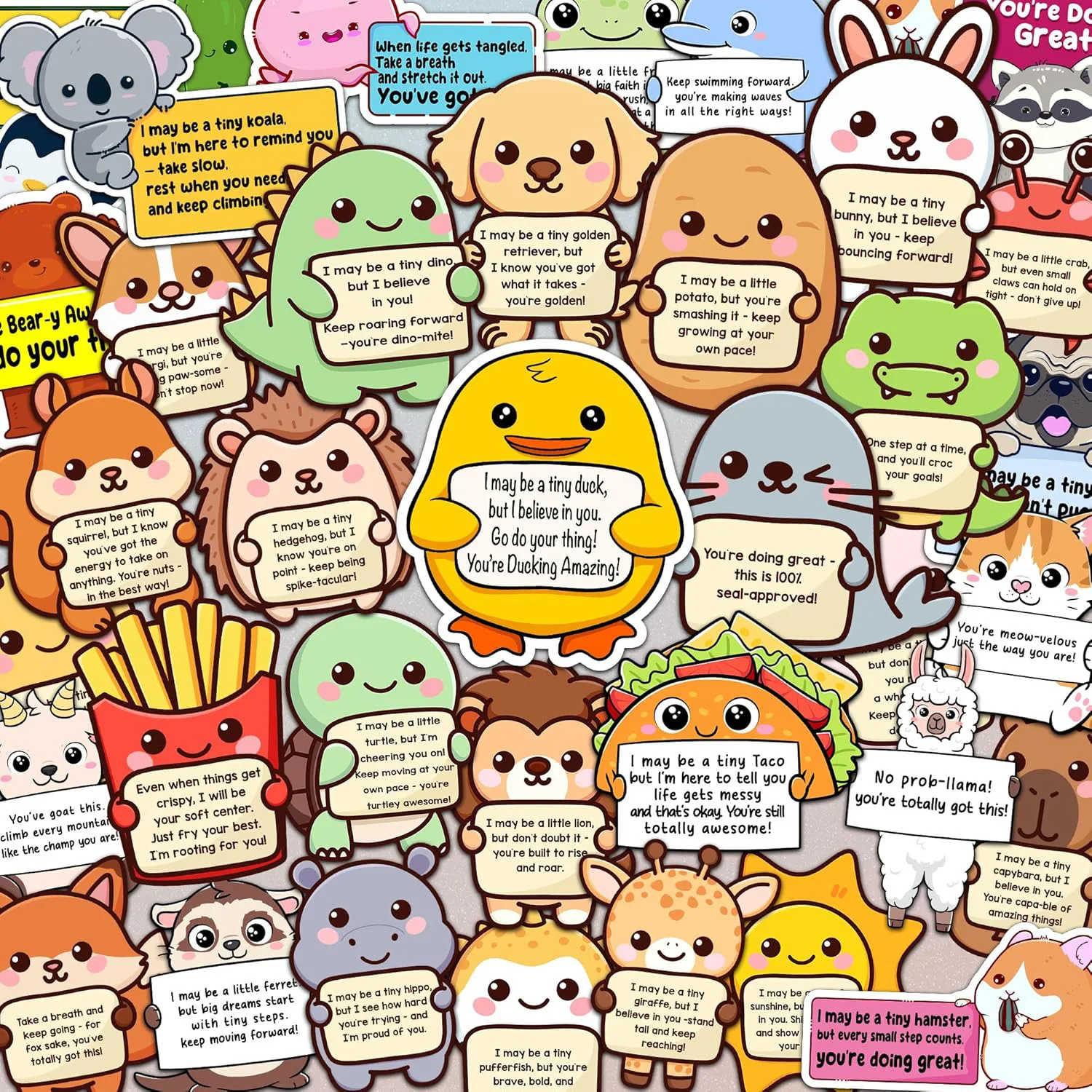 50 autocollants mignons d'animaux de soutien émotionnel, autocollants de motivation DIY pour scrapbooking, téléphone, bagages, autocollants imperméables