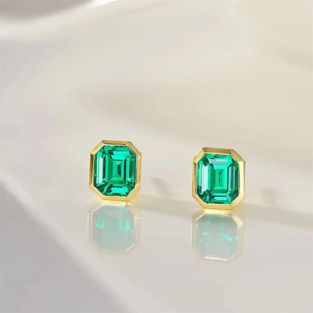 Cultivated Emerald Stud Earrings Lab Grown Cultivated Stone 1.3 Carat Earrings S925 Silver Earrings