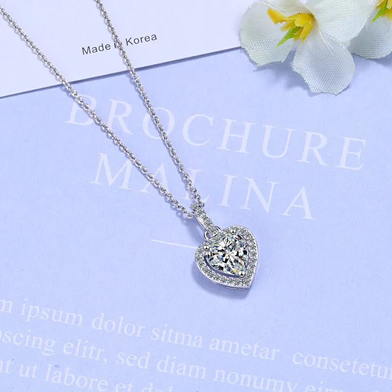 925 Sterling Silver Necklace Pendant Heart Exquisite for Women Shining Luxury Wedding Jewelry Engagement Party Gifts view 6