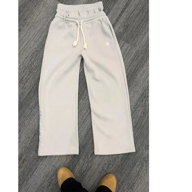 Harajuku AT, Y2K, USA, Solid, Document, Embroidered letters, Casual pants, Hip hop, Close up, W-string, Size, Jogging