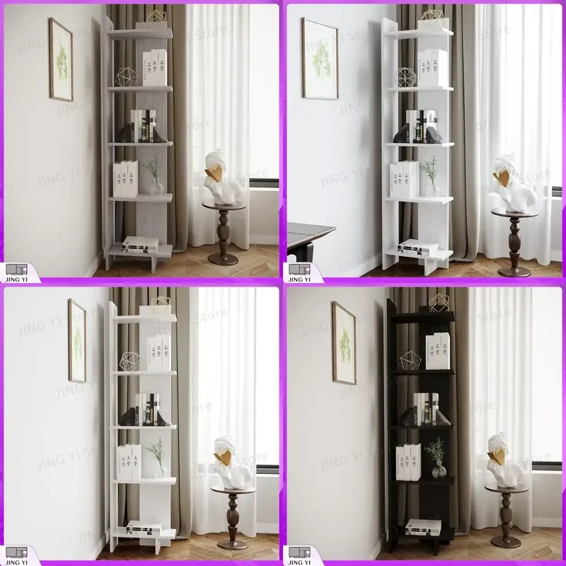 

Industrial Modern 5-Tier Corner Bookshelf Shelf Unit for Bedroom Living Room Office Storage Display Heavy Duty Metal Bookcase