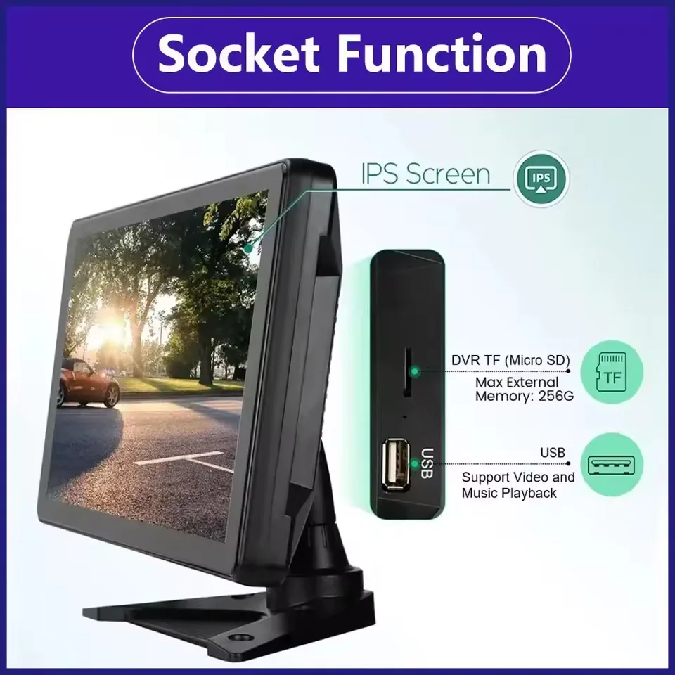 Moniteur MP5 DVR de voiture à écran divisé de 4 canaux à écran tactile de 10,1 pouces avec BT FM 170 ° Caméra AHD 1080P pivotant
