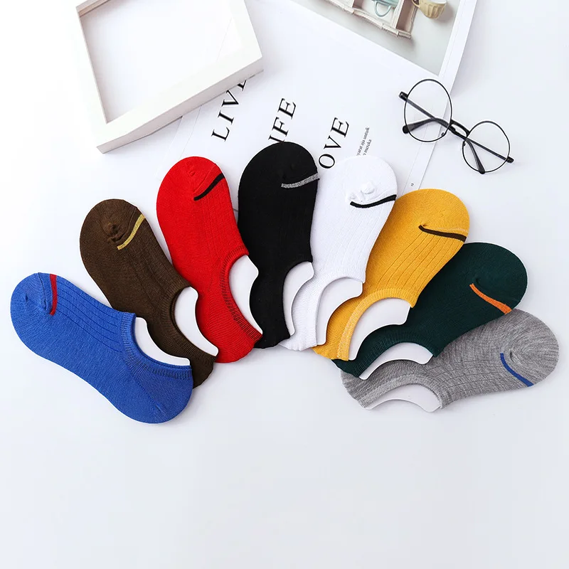 8 Pairs Women Invisible Sock Slippers Fashion Men Solid Color Toe Striped Non Slip Silicone Short Ankle Socks No Show Boat Socks