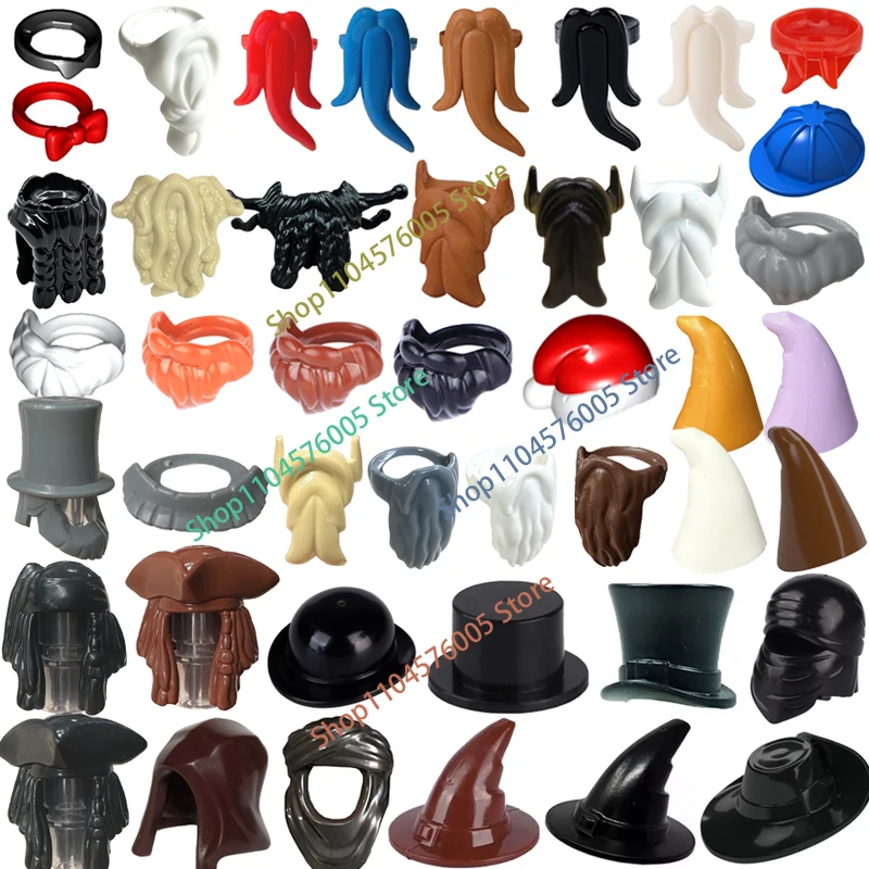 MOC Hat Beard Figure Accessories Building Blocks Wizard Hat Santa Claus Beard Scarf Mask Suit Tie Assembly Bricks Toys Gift T02