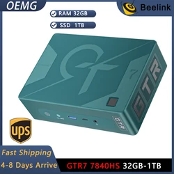 Beelink GTR7 7840HS WiFi6 Mini PC AMD Ryzen 7 7840HS DDR5 32GB 1T SSD BT5.2 USB4 4K 60Hz USB3.2 2.5G WLAN Computer da gioco Desktop