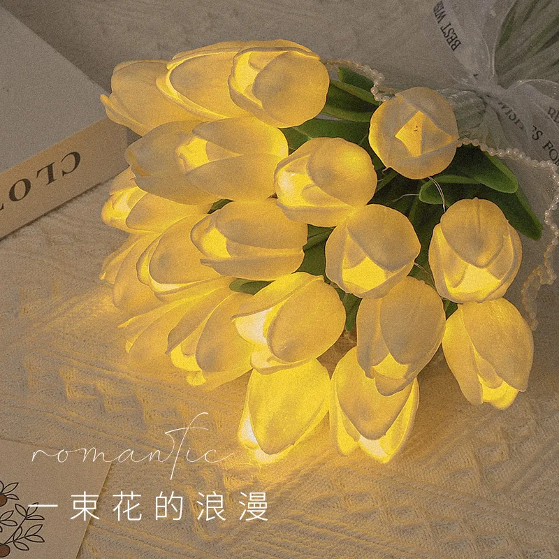 5-teilige Tulpen mit LED-Licht, künstliche Tulpenblumen, Tischlampe, Simulation Tulpenstrauß, Nachtlicht, Geschenke für Heimdekoration – Detail 3