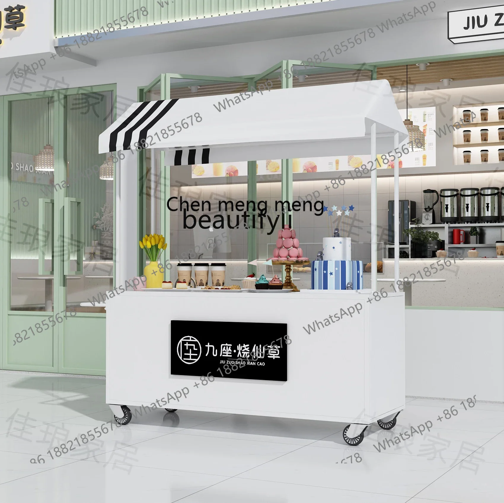 

D176 Wrought iron float stall trolley display stand, night market mobile stall trolley stall outdoor