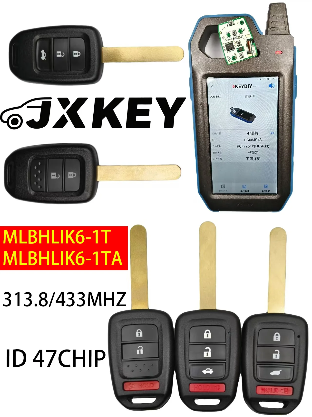

2PCS For Honda City XRV CIVIC ACCORD CRV HRV Fit Jazz Car Remote Key ID47 Chip Fob 313.8MHz / 433MHz MLBHLIK6-1T/MLBHLIK6-1TA