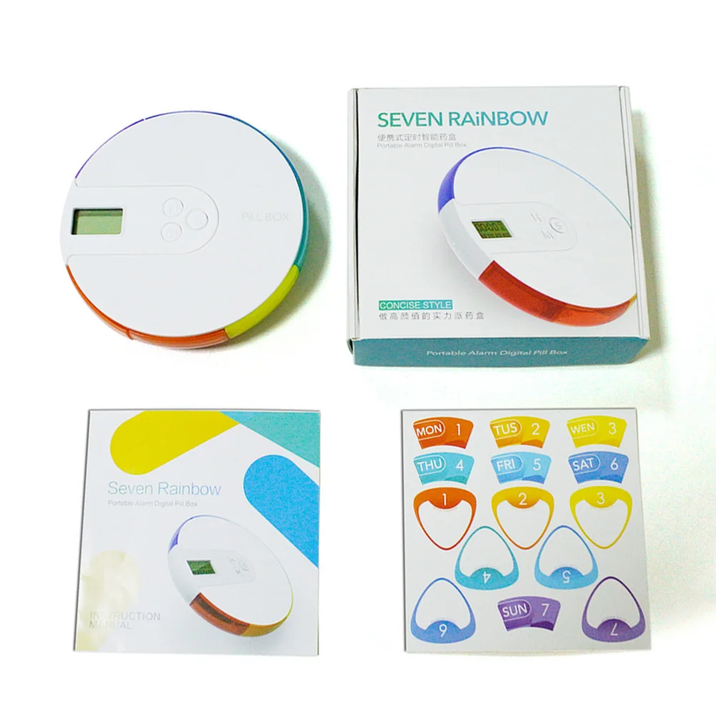 

7 Colored Compartments Digital Pill Organizer 4 Times Alarm Reminder Weekly Travel Medicine Box 4