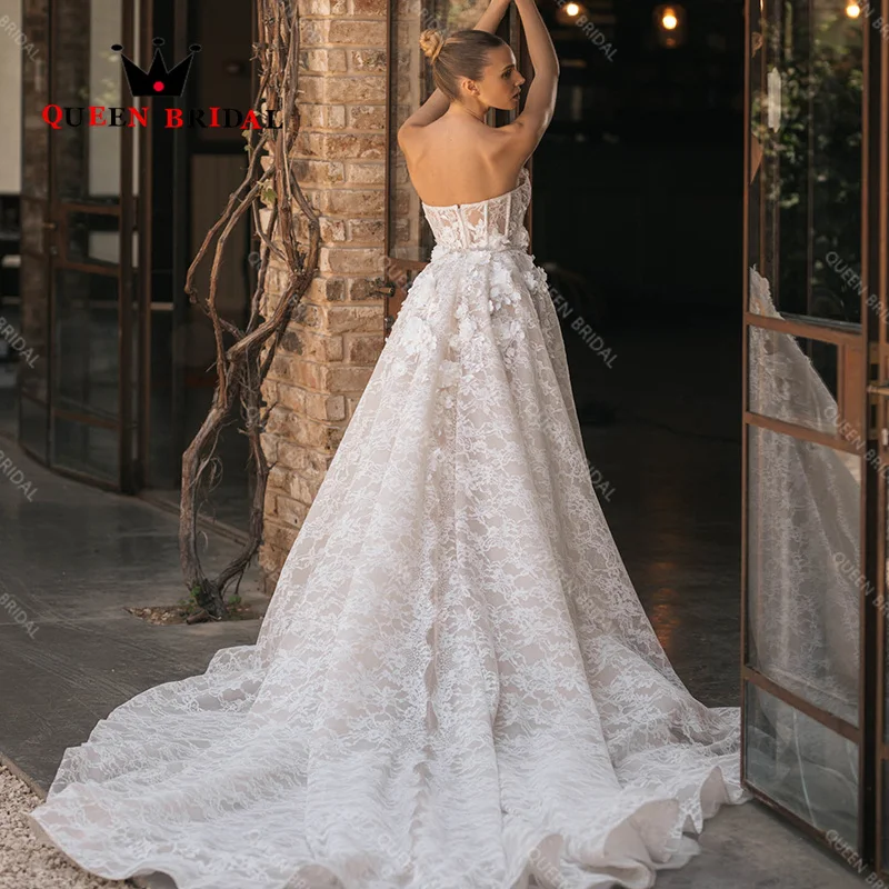 Exquisito vestido De Novia De encaje con escote en V, sin mangas, apliques, Espalda descubierta, largo hasta el suelo, personalizado, Z57Y