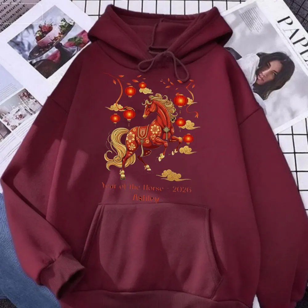 سنة الحصان 2026 فانوس أحمر هوديي السنة القمرية الجديدة زودياك البلوز محظوظ الصينية مهرجان هدية harajuku الملابس #3