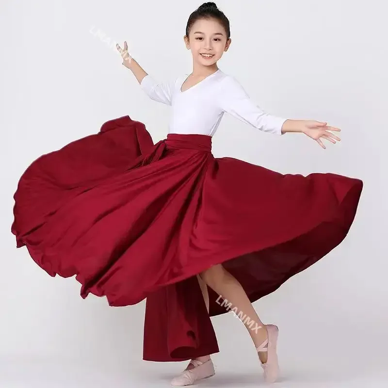 Children Girl Flamenco Skirt Spanish Dance Belly dance long Dress Big Swing Skirt Gradient Color Performance Gypsy Skirt