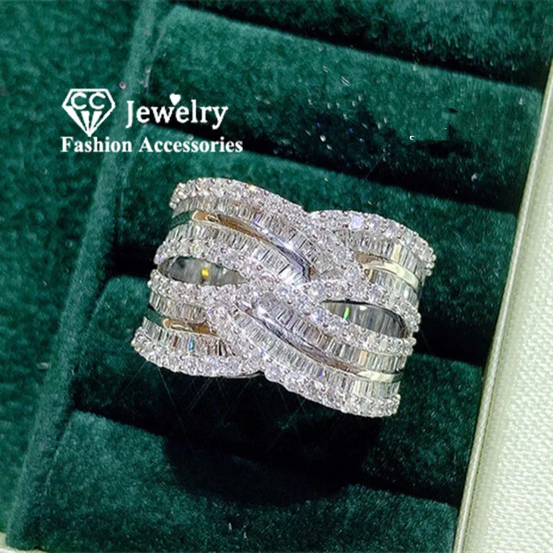 CC 高級リング男性女性用誇張キュービックジルコニアシルバーブライダル結婚式婚約ファインジュエリーパーティーアクセサリー CC3198 1