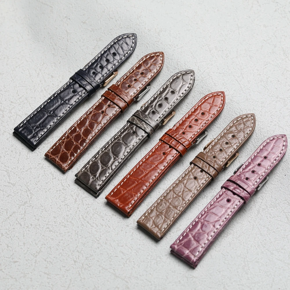 Handmade American crocodile leather strap, ultra-thin  20MM soft grey brown green leather strap, vintage style men's strap