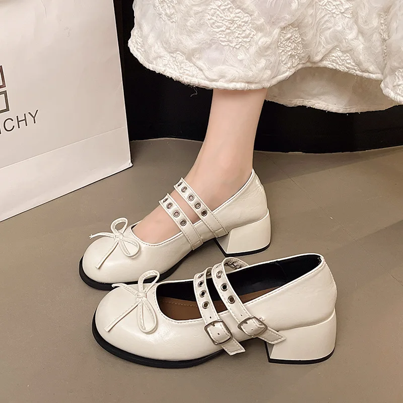 Women Mary Jane Shoes French Shallow Mouth Single Shoe Round Toe Small Leather Shoes for Women Casual Single Shoes Zapatos Mujer