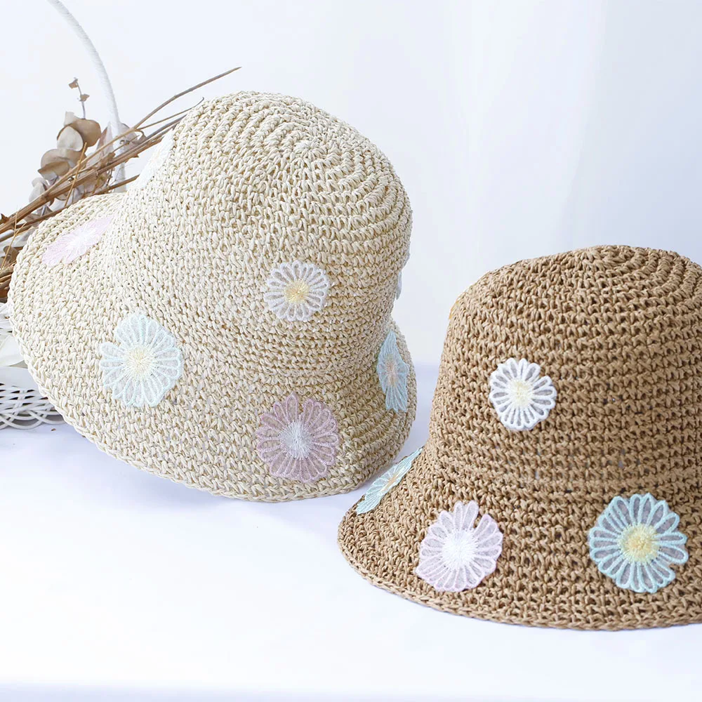 FlowerPastoral style sun hat fashion bucket hat Multicolor Foldable Sun Crochet Hat For Beach Travel Vacation handmade straw hat