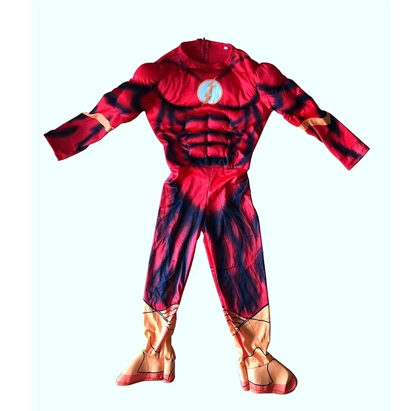 Vestiti rossi muscolari per ragazzo Deluxe Flash Costume Fantasy Dress-Up Bambini Film Festa di carnevale Halloween Festa di Natale Abiti Cos