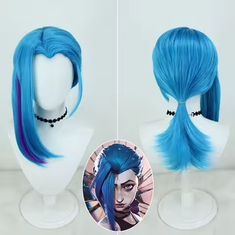 Game Arcane Jinx Cosplay Wig Jinx 37cm Short Heat Resistant Synthetic Hair Role Play Anime Wigs + Wig Cap