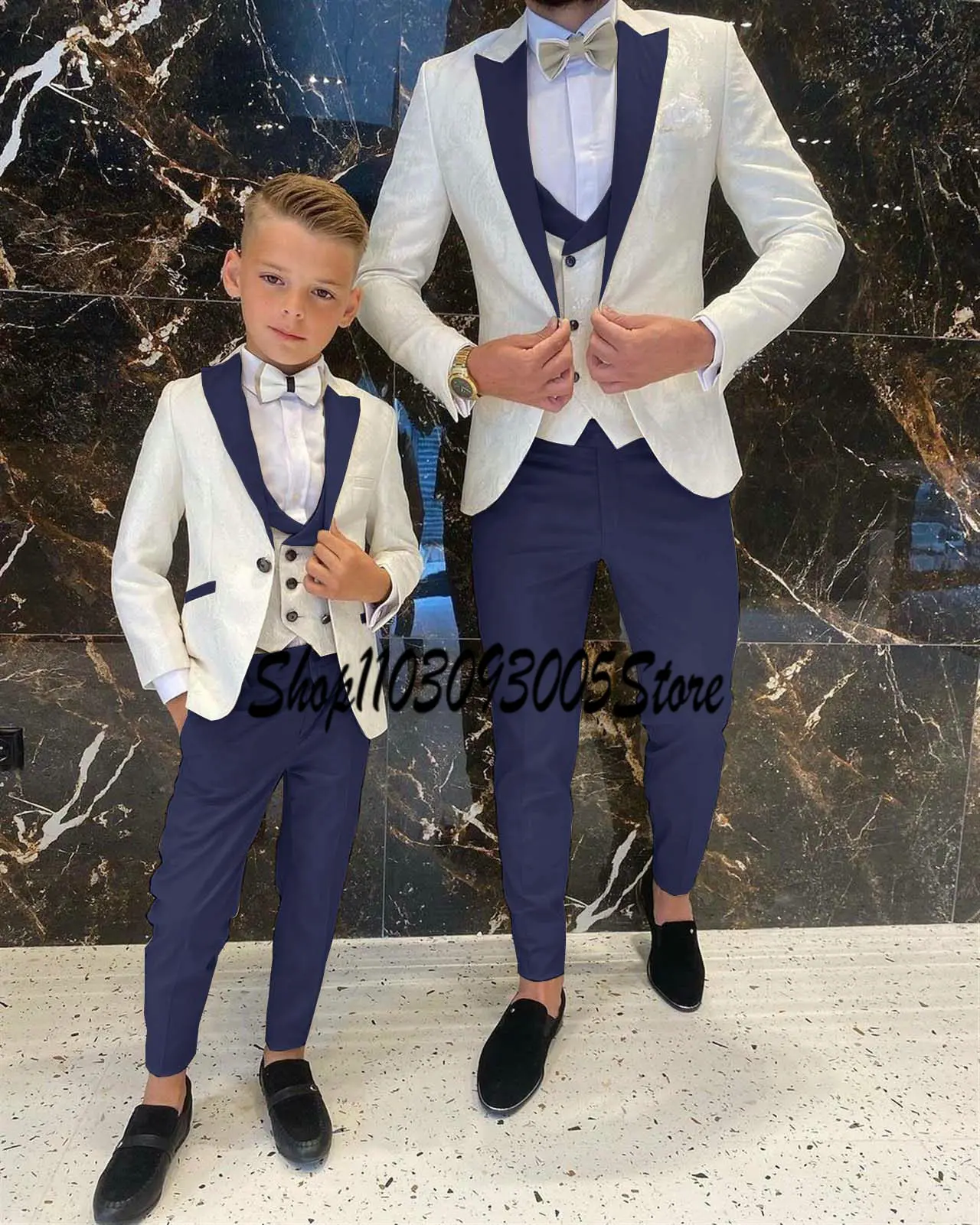 Boy And Father Men Suit Floral 3 Piece Slim Fit Kids Tuxedo Formal Blazer Vest Pants Set Wedding Party Suits Tailored Clothes