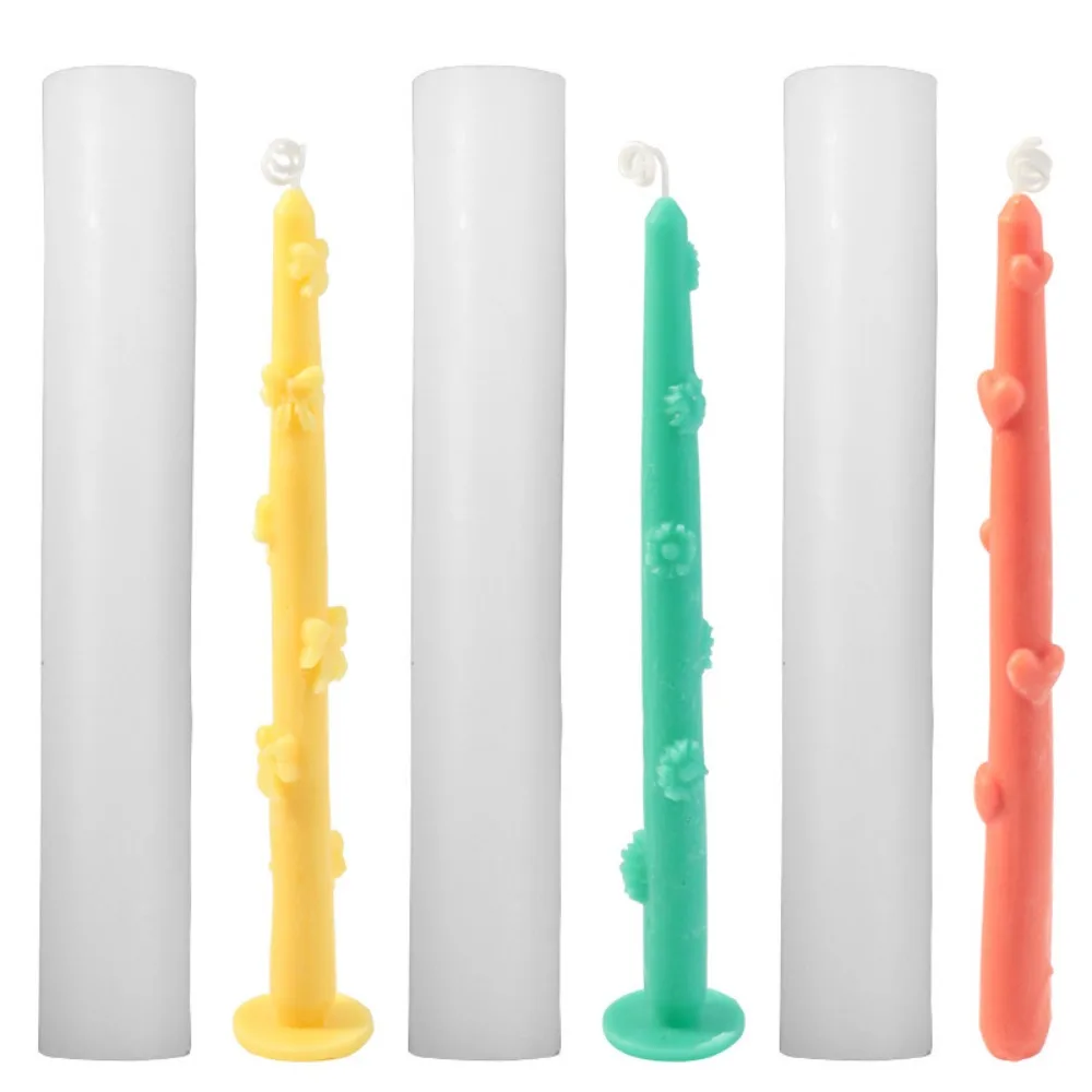 Relief Daisy Long Cylinder Silicone Candle Mold Heart Romantic Propose Wedding Decor Flower Bow Column Plaster Resin Making Tool
