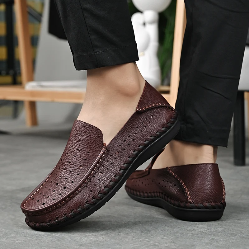 Golden Sapling Business Men Loafers Summer Men\'s Casual Shoes Genuine Leather Party Flats Leisure Formal Moccasins Male Loafer