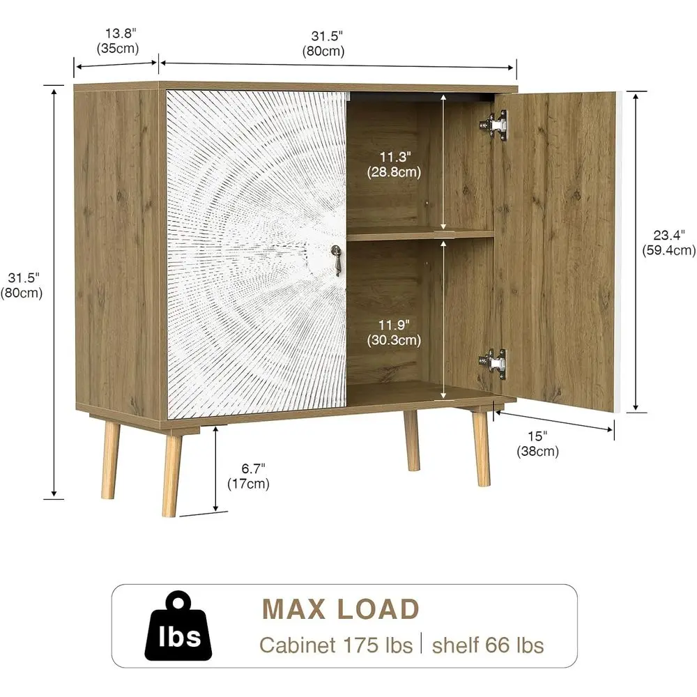 Armário de armazenamento de cozinha com prateleiras ajustáveis, pés de madeira maciça, adequado para corredor, entrada, sala de estar