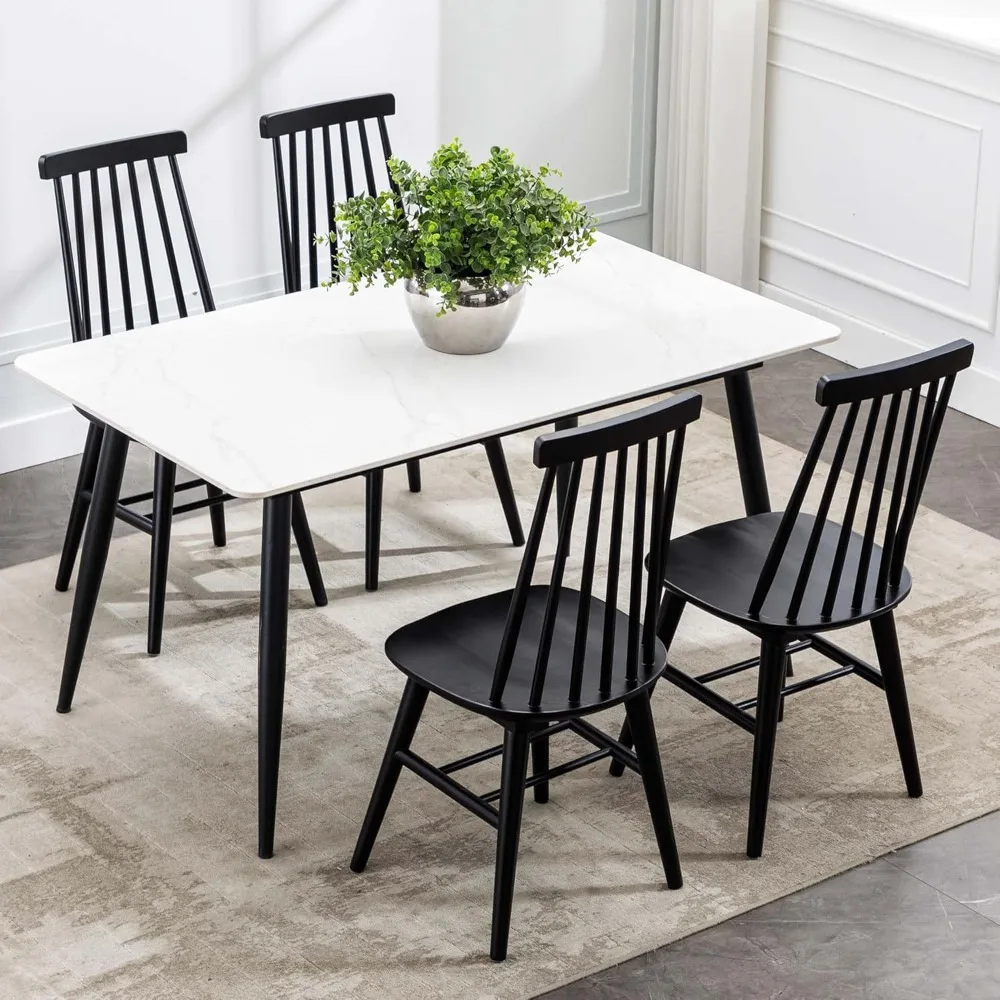 

Dining Chairs Set of 4, Wood Room Chairs Slat Back Kitchen Room Chair Windsor Chairs, Black, for Dining Room/livling Room