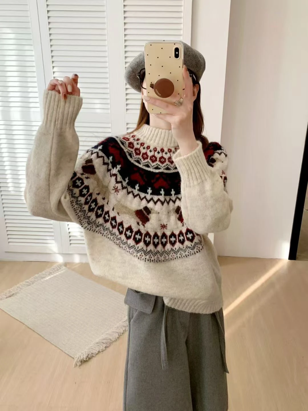 Pesado original retro fair island f alta ne camisola de malha outono inverno solto ajuste macio quente cor tonal blo camisola