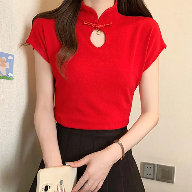 여성용 니트 스웨터 신상 반팔 니트 스웨터 여성용 풀오버 스탠드 칼라 니트 스웨터 풀오버 여성용 상의 니트웨어 Q2744