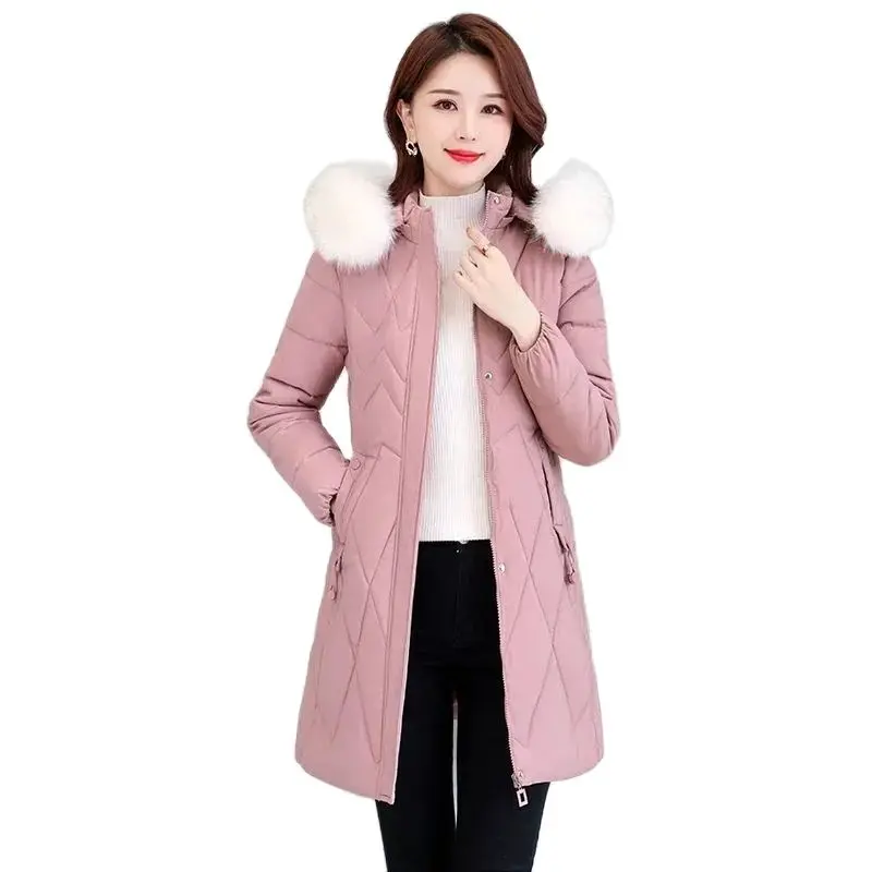 

Korean Version Of Slim Down Cotton-padded New Women's Long Fashion Color Big Fur Collar Cotton-padded Warm Coat