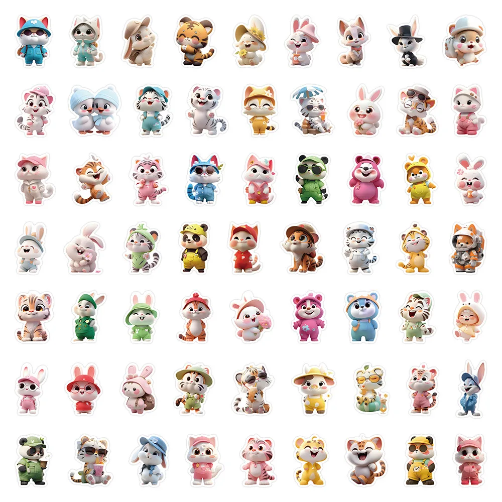 50/100 Pcs Cute HD Pattern 3D Effect Cartoon Animal Stickers for Stationery Box Phone Helmet Bicycle Desk Decals