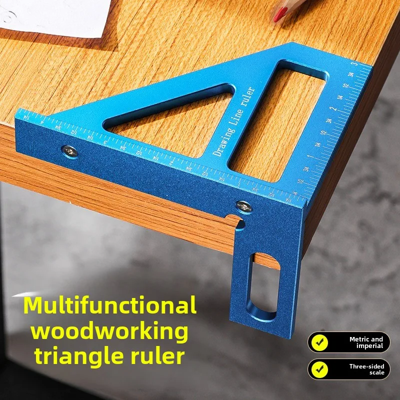 Multi-Function Aluminum Alloy Woodworking Triangle Ruler 45/90 Degree Angle Ruler Scribing Measuring Tool