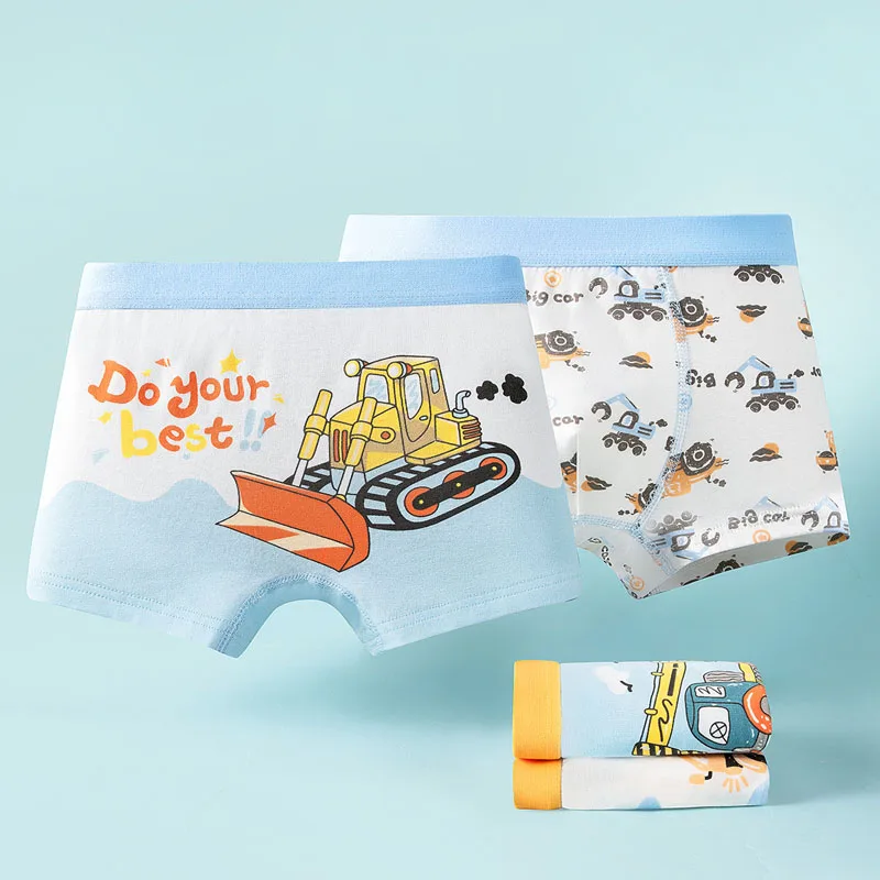 4Pcs Boys Underwear Cartoon Construction Vehicle Boxer Briefs Kids Clothes A-Class Cotton Breathable Soft Children Underpant - view 3